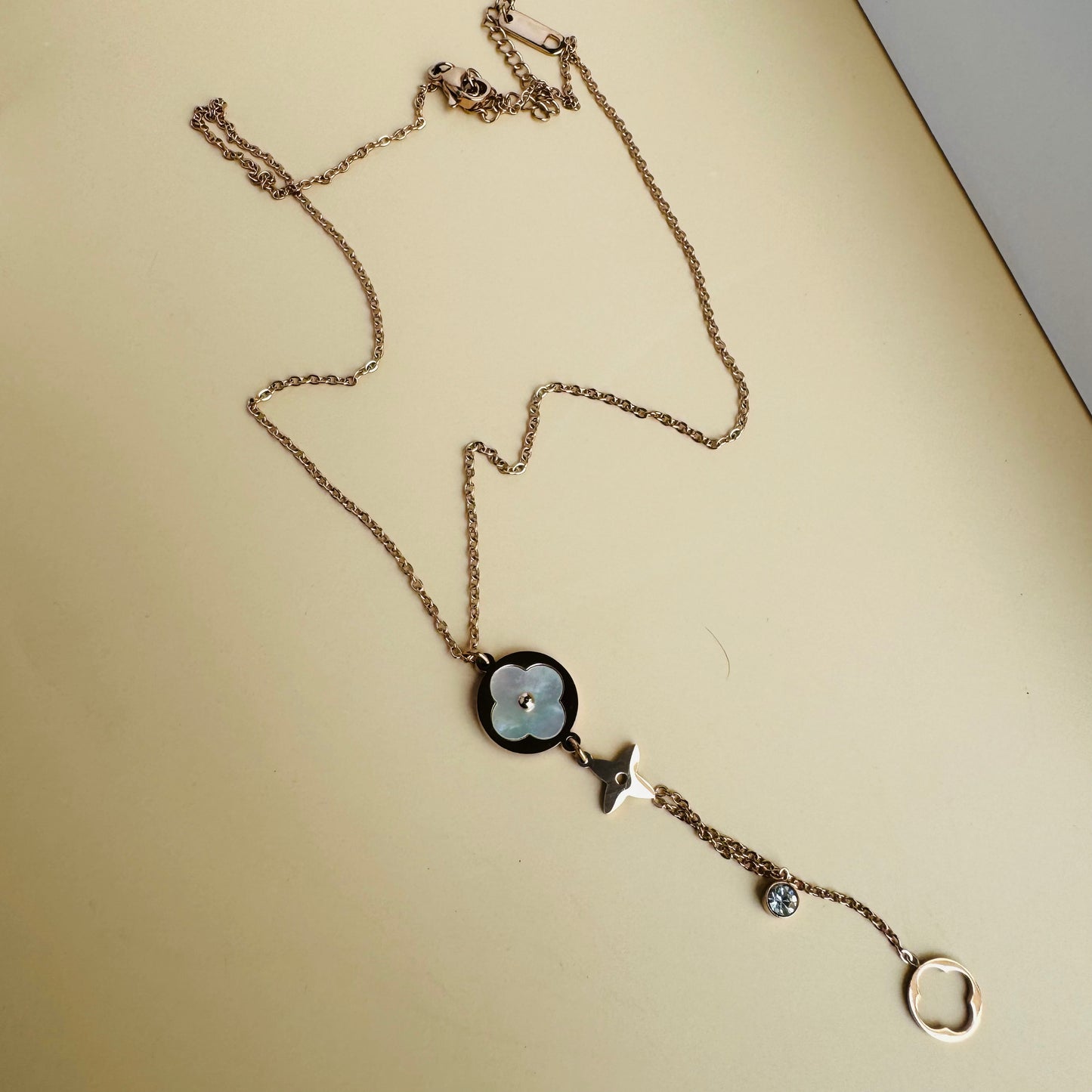 Simple and stylish gold necklace on a jewelry display