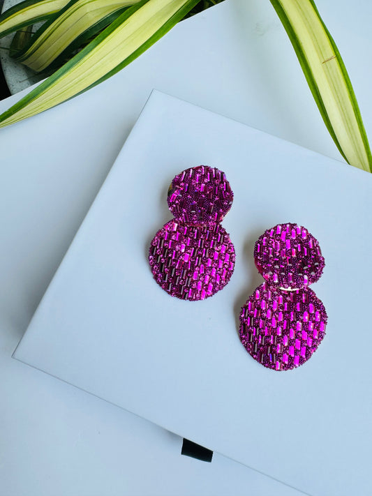 Geometric pink earrings with clear and pink crystals